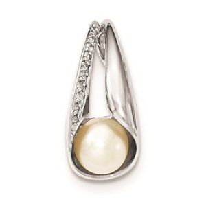 Closeout! 925 Sterling Silver Pendant with CZ and 8-9mm FWC White Button Pearl